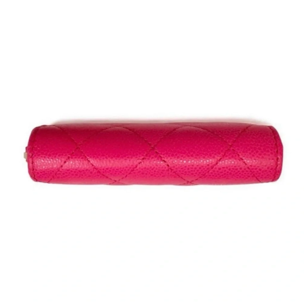 💗CHANEL Zip Coin Purse Wallet Quilted Hot Pink CAVIAR CC Logo Gold-Tone Hardware
